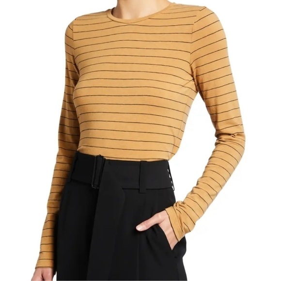 Vince Mustard Yellow & Black Pinstripe Long Sleeve Crew Neck Top large - Picture 9 of 9